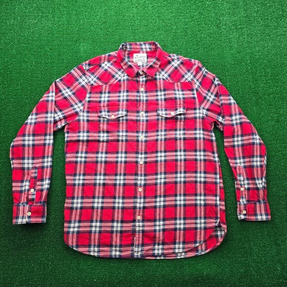 Lucky Brand Shirt Mens Large Red Plaid Button Up Long Sleeve Flannel Western - Picture 1 of 8